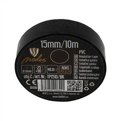 Szigetelőszalag 15 mm / 10 m fekete PVC - TP1510/BK