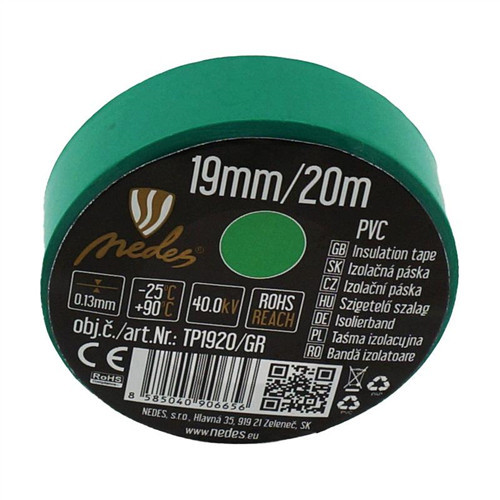 Szigetelőszalag 19 mm / 20 m zöld PVC - TP1920/GR