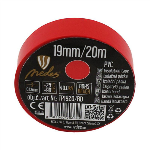 Szigetelőszalag 19 mm / 20 m piros PVC - TP1920/RD