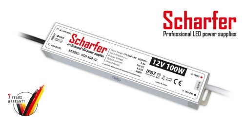 SCH-100-12 LED Tápegység 12V DC / 8,33A, 170-250V AC, 100W, IP67