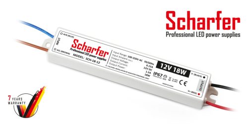 SCH-18-12 LED Tápegység 12V DC / 1,5A, 100-250V AC, 18W, IP67